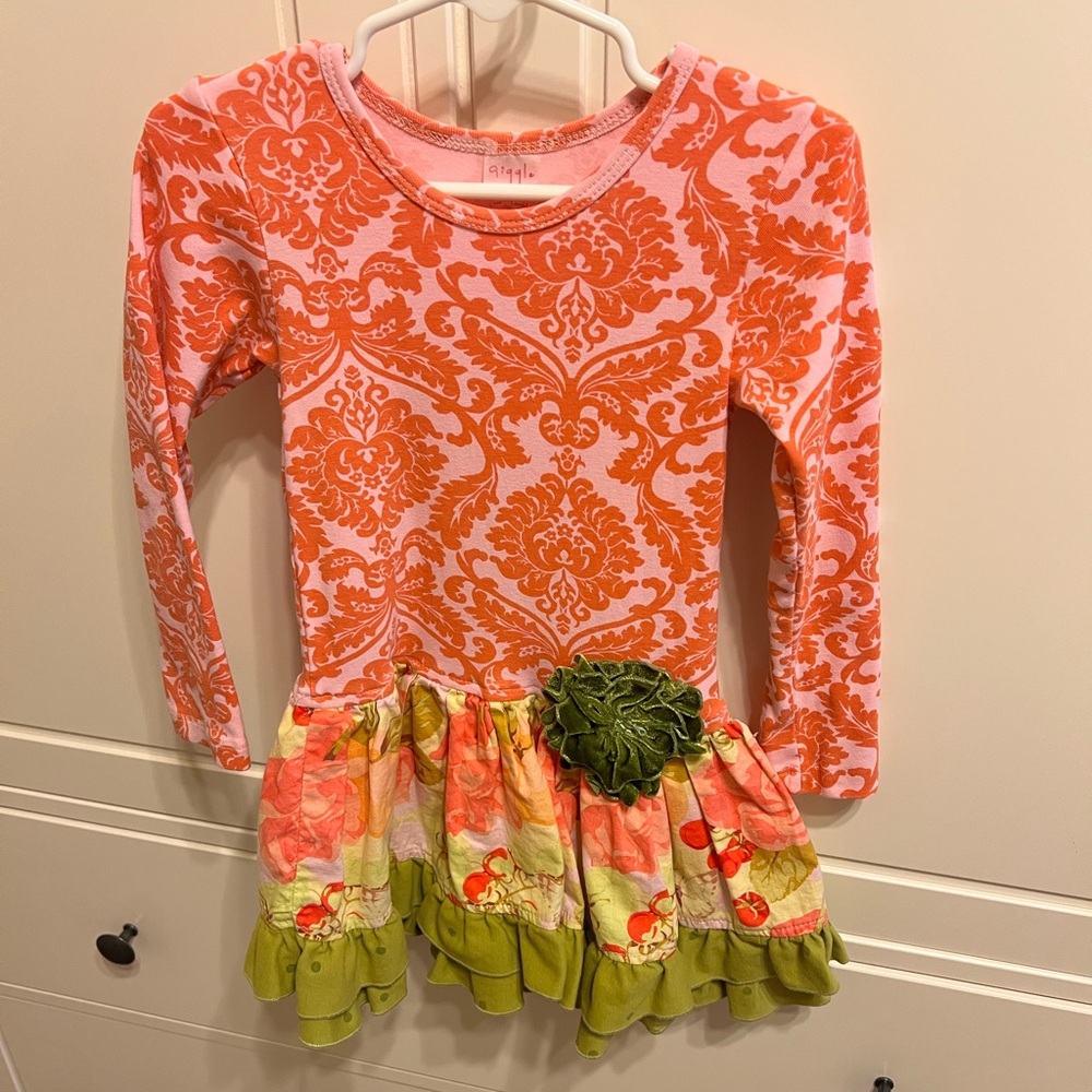 Giggle Moon Size 4 Olive, Pink and Orange Tutu Dress